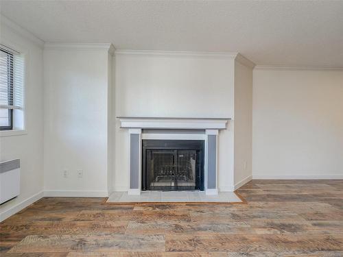 212-1560 Hillside Ave, Victoria, BC - Indoor Photo Showing Living Room With Fireplace