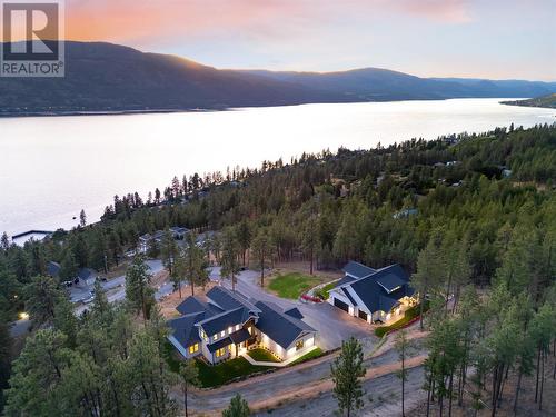 Primary Residence & Carriage House - Twilight Exterior - 10833 Hare Road, Lake Country, BC - Outdoor With Body Of Water With View