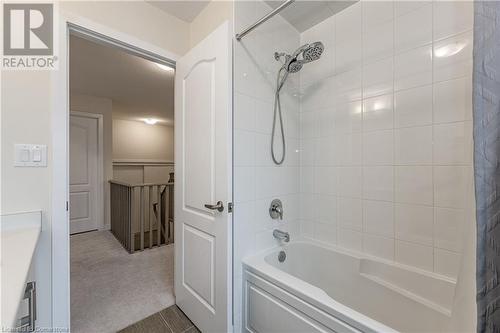 Bathroom with shower / bath combination with curtain - 116 Whithorn Crescent, Caledonia, ON - Indoor Photo Showing Bathroom