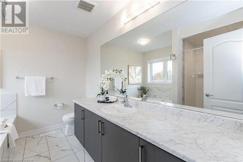 Full bathroom with plus walk in shower, vanity, and toilet - 116 Whithorn Crescent, Caledonia, ON - Indoor Photo Showing Bathroom