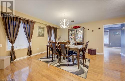 Dining space with a chandelier and light hardwood / wood-style flooring - 32 Triller Avenue, Cambridge, ON - Indoor Photo Showing Dining Room