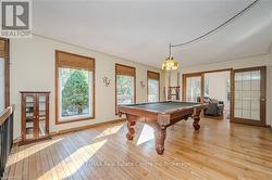 Recreation room featuring light hardwood / wood-style floors, pool table, and french doors - 