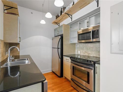 308-845 Yates St, Victoria, BC - Indoor Photo Showing Kitchen With Stainless Steel Kitchen With Double Sink With Upgraded Kitchen