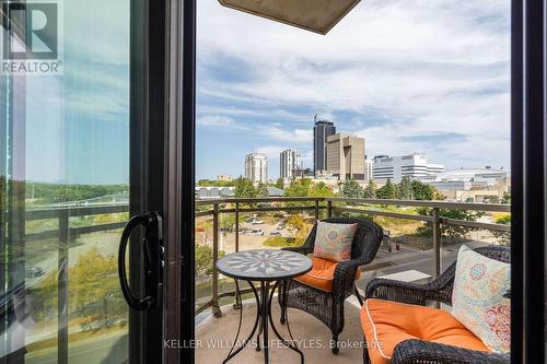 Balcony attached to primary bedroom - 501 - 19 King Street, London, ON - Outdoor With Balcony With View