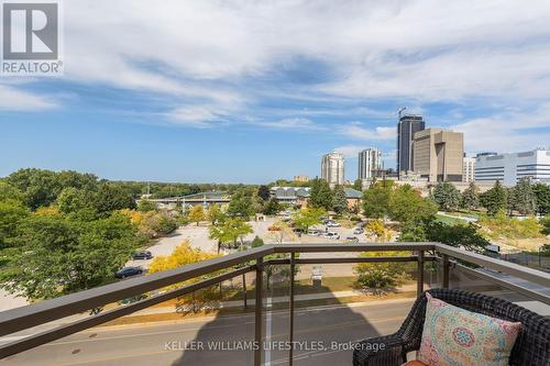 View from balcony attached to primary bedroom - 501 - 19 King Street, London, ON - Outdoor With Balcony With View