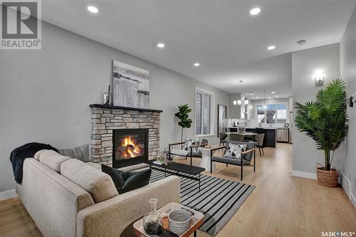 1112 9Th Street E, Saskatoon, SK - Indoor Photo Showing Living Room With Fireplace