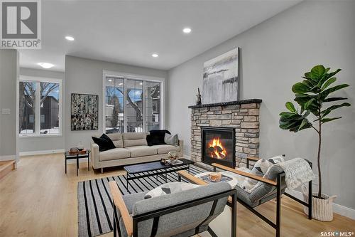 1112 9Th Street E, Saskatoon, SK - Indoor Photo Showing Living Room With Fireplace