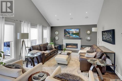 3921 Sandhill Crescent, Regina, SK - Indoor Photo Showing Living Room With Fireplace