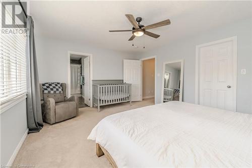 Carpeted bedroom with ceiling fan - 12 Hardcastle Place, Cambridge, ON - Indoor Photo Showing Bedroom