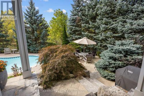 Flag stone Rear Patio - 990 John Watt Boulevard, Mississauga, ON - Outdoor With In Ground Pool