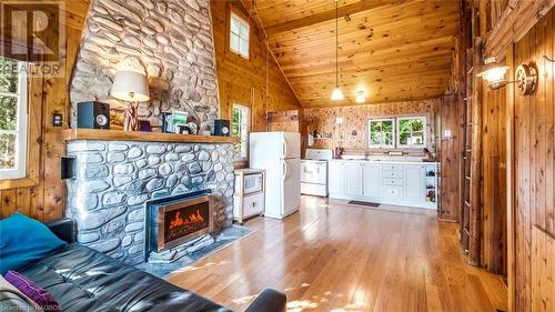 1081 Dyers Bay Road, Northern Bruce Peninsula, ON - Indoor Photo Showing Living Room With Fireplace