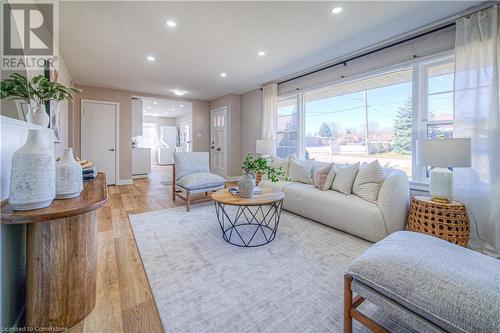 Living area with light wood finished floors and recessed lighting - 153 Ballantyne Avenue, Cambridge, ON - Indoor Photo Showing Living Room