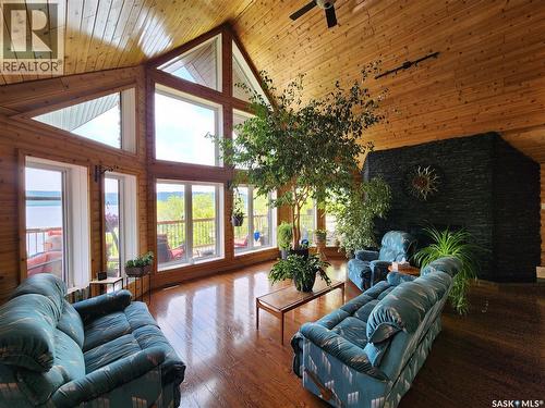 456 Abel Drive, Crooked Lake, SK - Indoor Photo Showing Living Room With Fireplace