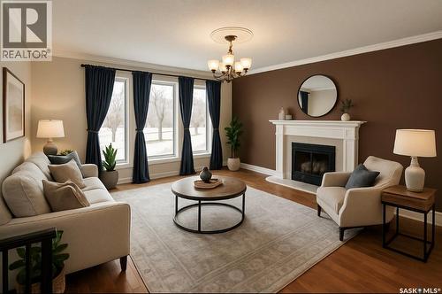 Scholer Acreage, Luseland, SK - Indoor Photo Showing Living Room With Fireplace