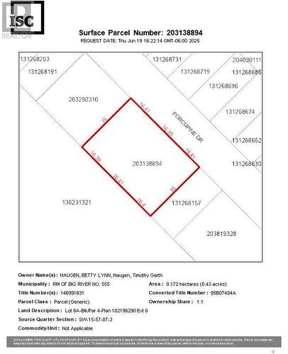 Lot 8A-Blk/Par 4 Porcupine Drive, Big River Rm No. 555, SK 