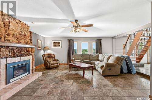 Stony Beach Acreage, Pense Rm No. 160, SK - Indoor Photo Showing Living Room With Fireplace