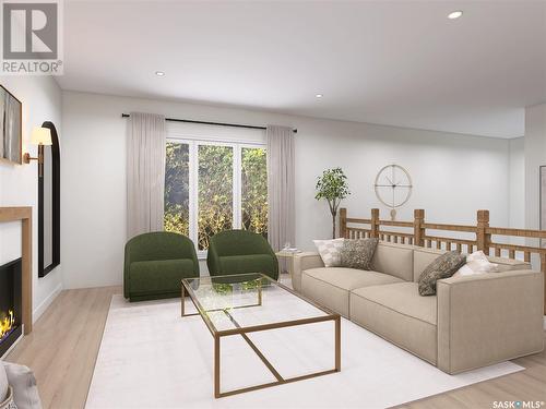 8 Oak Bay, Shields, SK - Indoor Photo Showing Living Room With Fireplace