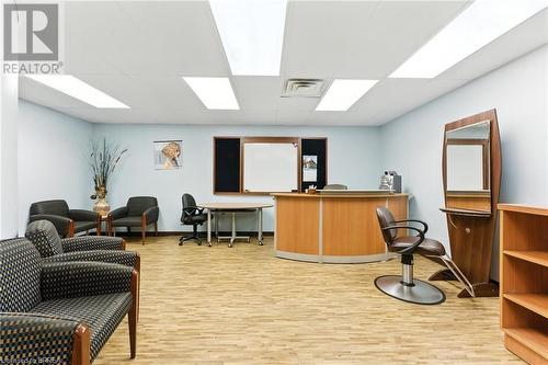 Office space featuring light wood finished floors and a drop ceiling - 207 Greenwich Street, Brantford, ON 