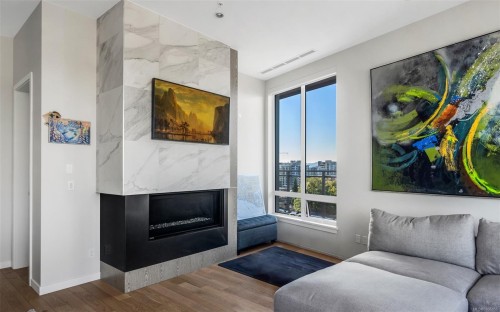 601-1201 Fort St, Victoria, BC - Indoor Photo Showing Living Room With Fireplace