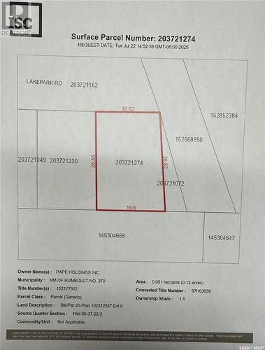 20 Lakepark Road, Humboldt Rm No. 370, SK 