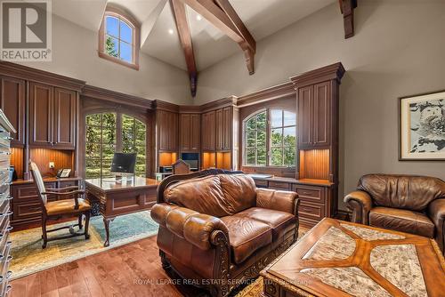 Office with Vaulted Ceiling, Fireplace & Built-Ins - 10090 Pineview Trail, Milton, ON - Indoor Photo Showing Living Room