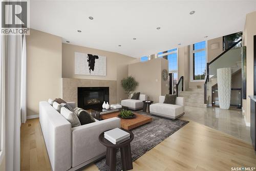 6110 Wascana Court, Regina, SK - Indoor Photo Showing Living Room With Fireplace
