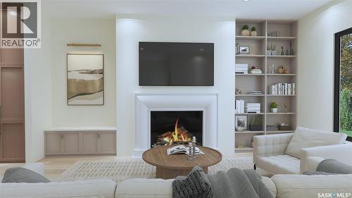 709 Lansdowne Avenue, Saskatoon, SK - Indoor Photo Showing Living Room With Fireplace