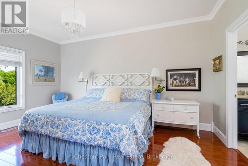 Primary bedroom with views to the greenspace - 77 Findlay Drive, Collingwood, ON - Indoor Photo Showing Bedroom