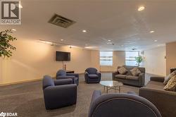 Living area featuring recessed lighting, carpet flooring, and rail lighting - 