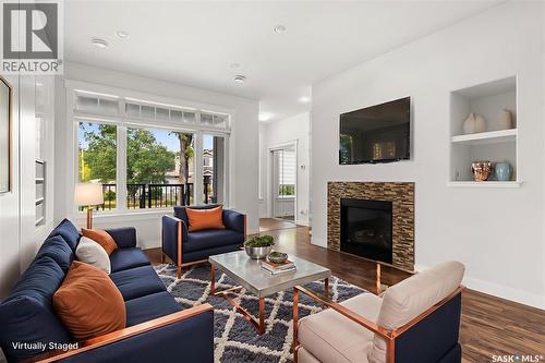 2875 Garnet Street, Regina, SK - Indoor Photo Showing Living Room With Fireplace