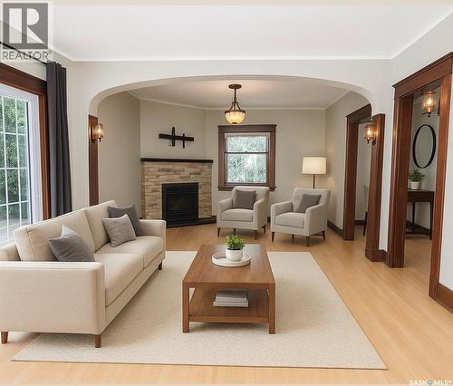 533 Manitoba Avenue, Kerrobert, SK - Indoor Photo Showing Living Room With Fireplace