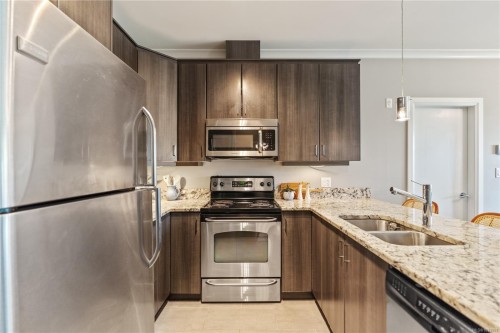101-1145 Sikorsky Rd, Langford, BC - Indoor Photo Showing Kitchen With Stainless Steel Kitchen With Double Sink
