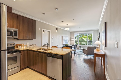 101-1145 Sikorsky Rd, Langford, BC - Indoor Photo Showing Kitchen With Stainless Steel Kitchen With Double Sink With Upgraded Kitchen