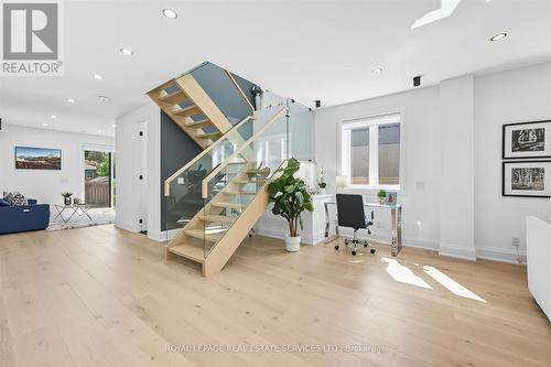 Open-Riser Staircase with Glass Panel - 396 River Side Drive, Oakville, ON - Indoor