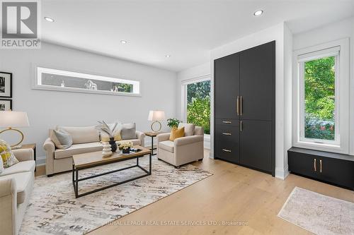 Living Room with Engineered Hardwood Flooring - 396 River Side Drive, Oakville, ON - Indoor Photo Showing Living Room