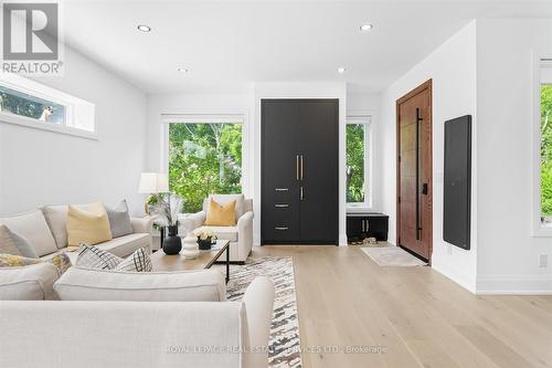 Living Room with Engineered Hardwood Flooring - 396 River Side Drive, Oakville, ON - Indoor Photo Showing Living Room