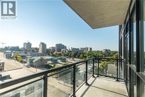 Balcony with a view of city - 60 Charles Street W Unit# 705, Kitchener, ON - Outdoor With Balcony With View With Exterior