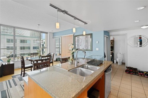 606-760 Johnson St, Victoria, BC - Indoor Photo Showing Kitchen With Double Sink