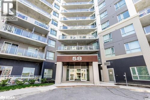 View of apartment building / complex - 58 Lakeside Terrace Unit# 201, Barrie, ON - Outdoor With Balcony With Facade
