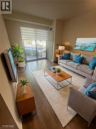 Living Room - Virtually Staged - 58 Lakeside Terrace Unit# 201, Barrie, ON - Indoor Photo Showing Living Room