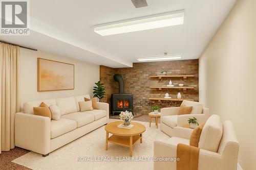Virtually Staged Recreation Room - 1264 Morrison Drive, Ottawa, ON - Indoor Photo Showing Living Room With Fireplace