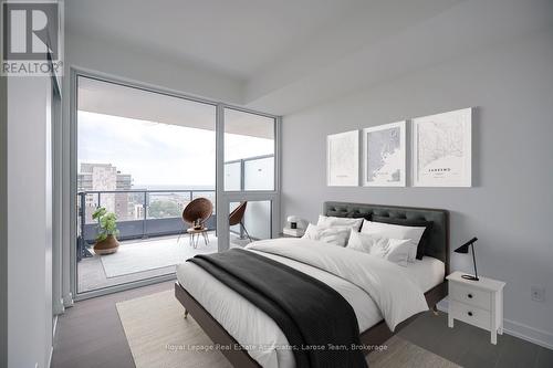 Virtually Staged - 1307 - 28 Ann Street, Mississauga, ON - Indoor Photo Showing Bedroom