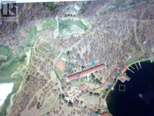Aerial map of condo building and land - 307 - 12 Bigwin Island Island, Lake Of Bays (Franklin), ON -  With View