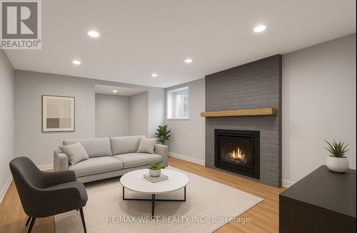 Living Room Virtually Staged - 7147 Harding Crescent, Mississauga, ON - Indoor Photo Showing Living Room With Fireplace