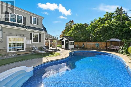 Private Backyard Features a Kidney-Shaped Pool - 677 Greenwood Drive, Burlington, ON - Outdoor With In Ground Pool With Backyard