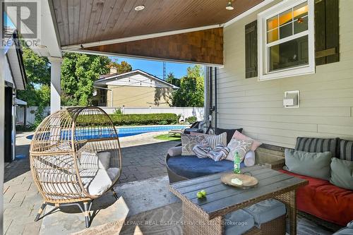 Covered Portico w/a Tongue-and-Groove Wood Ceiling - 677 Greenwood Drive, Burlington, ON - Outdoor With Deck Patio Veranda With Exterior