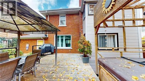 Deck featuring grilling area, outdoor dining space, and a gazebo - 113 Edmund Road, Kitchener, ON - Outdoor With Exterior
