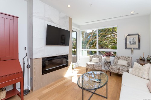 203-1201 Fort St, Victoria, BC - Indoor Photo Showing Living Room With Fireplace