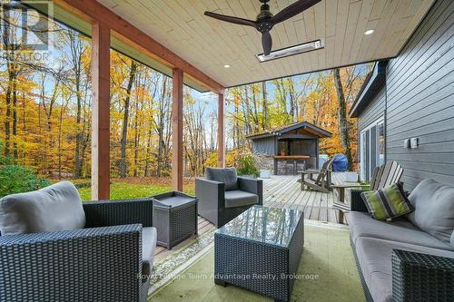 Cozy Covered Sitting Area - 34 Beechwood Lane, Seguin, ON - Outdoor With Deck Patio Veranda With Exterior