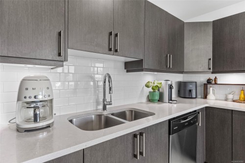 201-317 Burnside Rd East, Victoria, BC - Indoor Photo Showing Kitchen With Double Sink